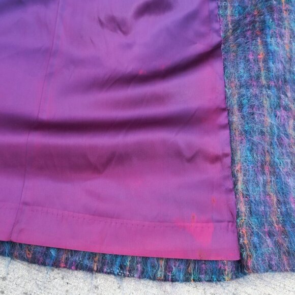 Vintage 60s Kramer's Plaid Jewel Tone Shaggy Mohair Blend Coat Lined Women's 8 - Picture 13 of 16